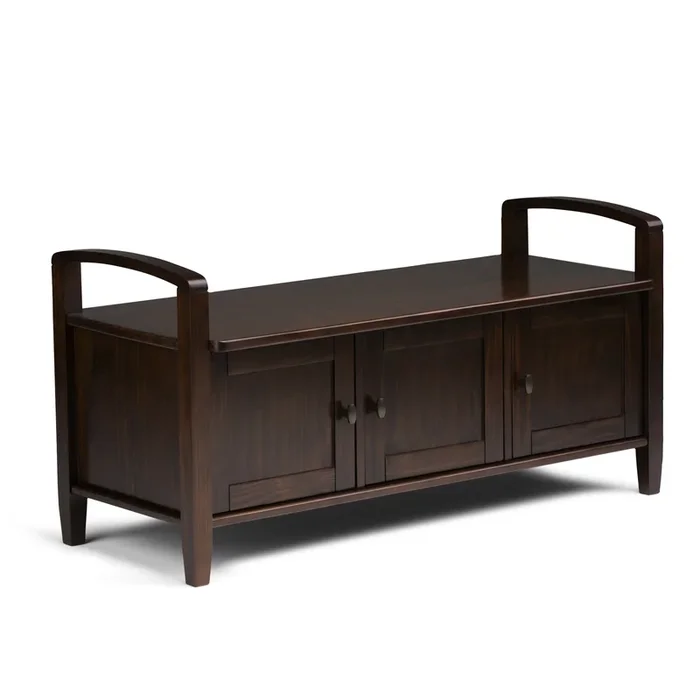 Warm Shaker SOLID WOOD 44 inch Wide Transitional Entryway Storage Bench in Tobacco Brown