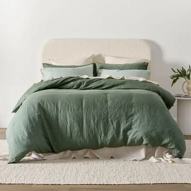 WashedLinenDarkGreenQuiltCoverSet