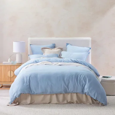 WashedLinenLookLightBlueQuiltCoverSet