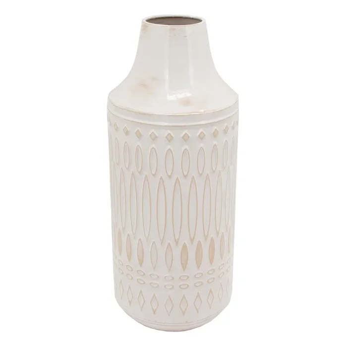 White Metal Embossed Vase, 15″