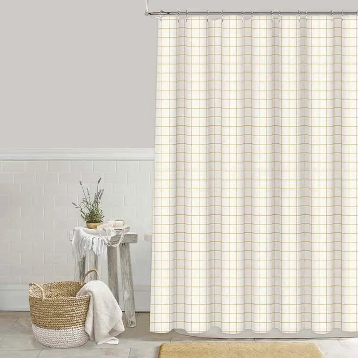 Yellow & Ivory Woven Windowpane Shower Curtain, 72″