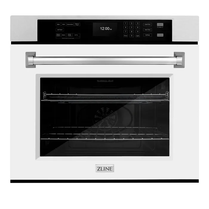 ZLINE 30″ Professional True Convection Single Wall Oven with Air Fry and Self Clean in Satin Stainless Steel with White Matte Door, WASS-WM-30