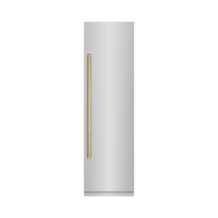 ZLINE Autograph 24″ 12.5 cu. ft. Column Refrigerator in Stainless Steel with Graphite Gray Interior and Polished Gold Accents, RCRVZ-30424-G