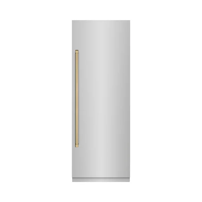 ZLINE Autograph 30″ 16.7 cu. ft. Column Refrigerator in Stainless Steel with Graphite Gray Interior and Champagne Bronze Accents, RCRVZ-30430-CB